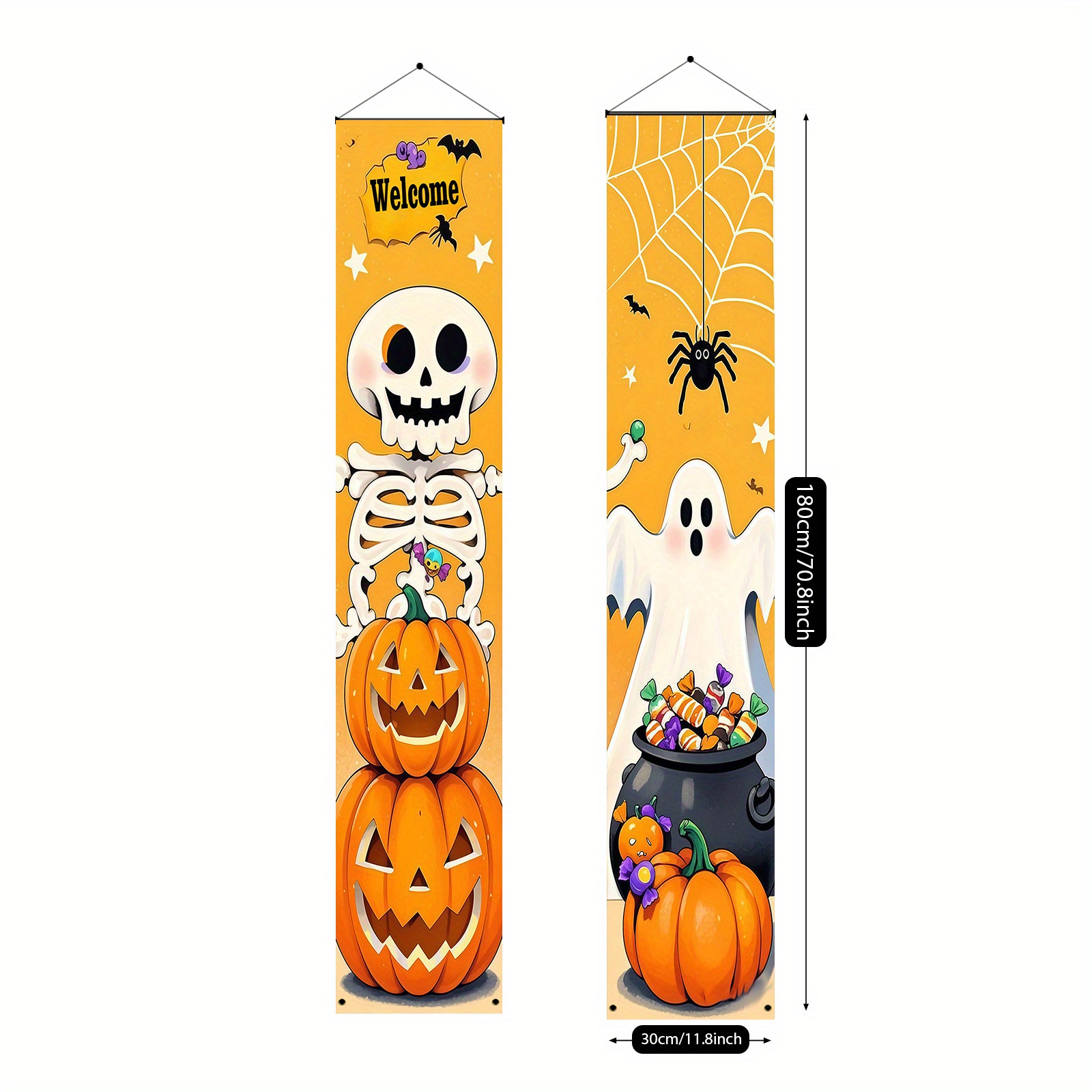 TEMU [Banners de Festa, Bandeiras de Puxar/Banners de Festa] 1 Par (180Cm*30Cm/70.8In*11.8In), Banners de Dia dos Mortos e Halloween - Decorações de
