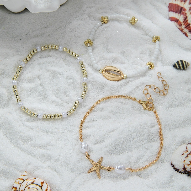 3pcs Ocean-Inspired Alloy Shell and Starfish Bracelets