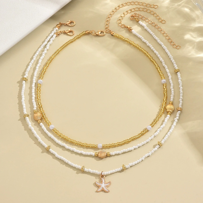 Women's Bohemian Beaded Shell Layered Necklace