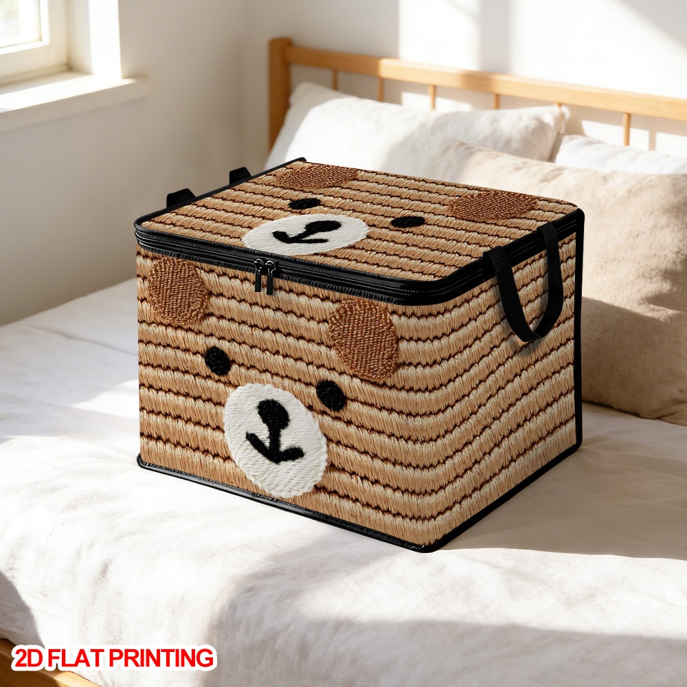 Cute Brown Bear Face Storage Box with Zippered Lid