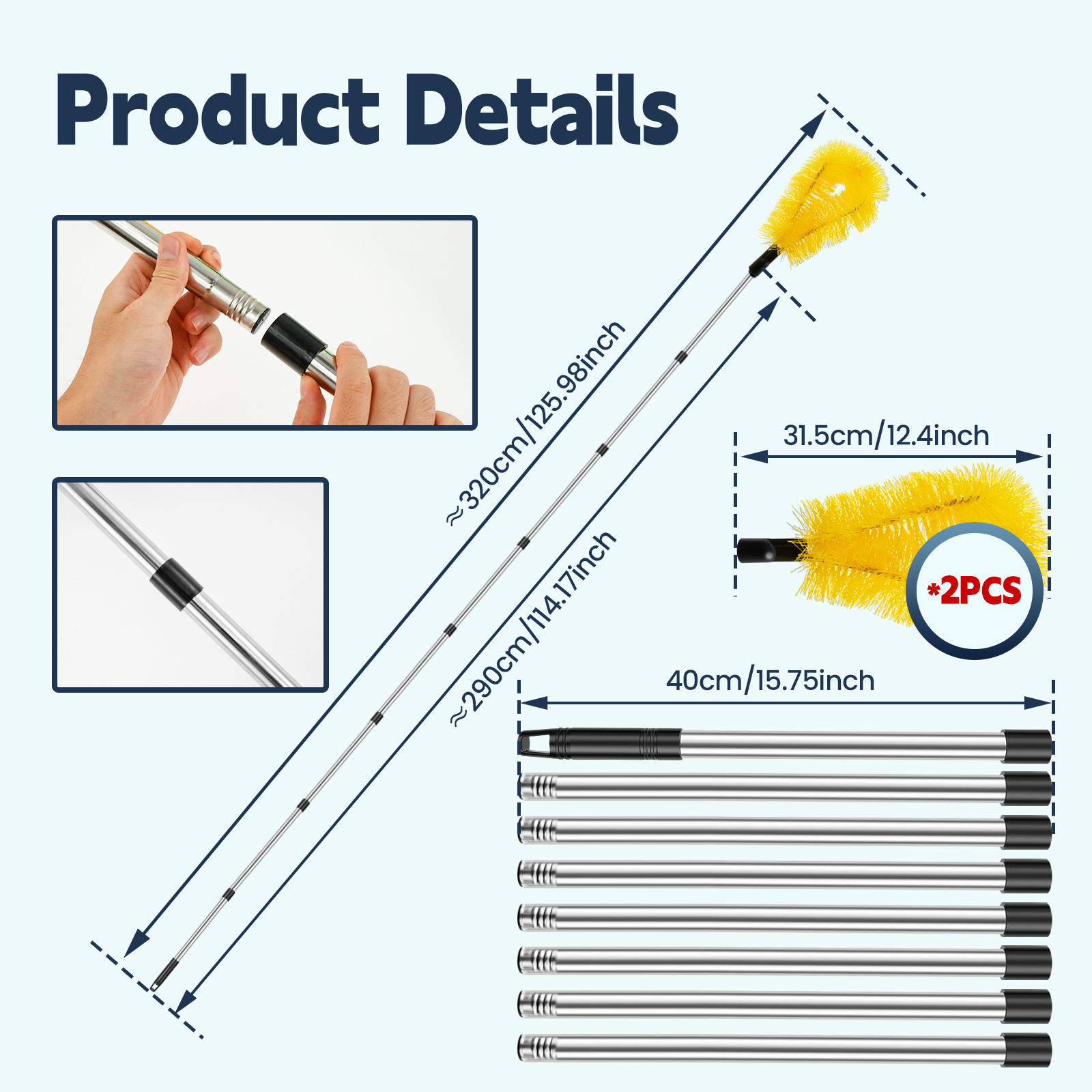 1 set   telescopic gutter cleaning brush set plastic garden supplies for patio manual leaf   cleaner no electricity needed extendable gutter cleaning pole tools for courtyard maintenance details 1