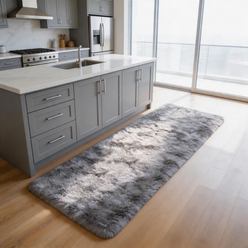 Image of 1pc Fluffy Rug Kitchen Rug Living Room Decoration Thickened Bedroom Bedside Mat Room Soft Rug, Rug Living Room Rug, Bedside Rug, Bedroom Rug, 80x205 Cm