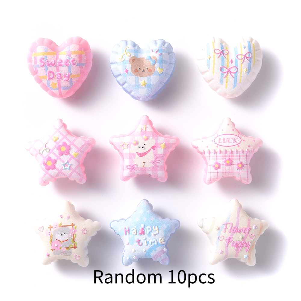 TEMU 10pcs Acrylic Bear Bow Print Decorative Beads, Random Style Frosted Pink Heart/ Beads, Suitable For Jewelry Making Handmade Additions Materials,