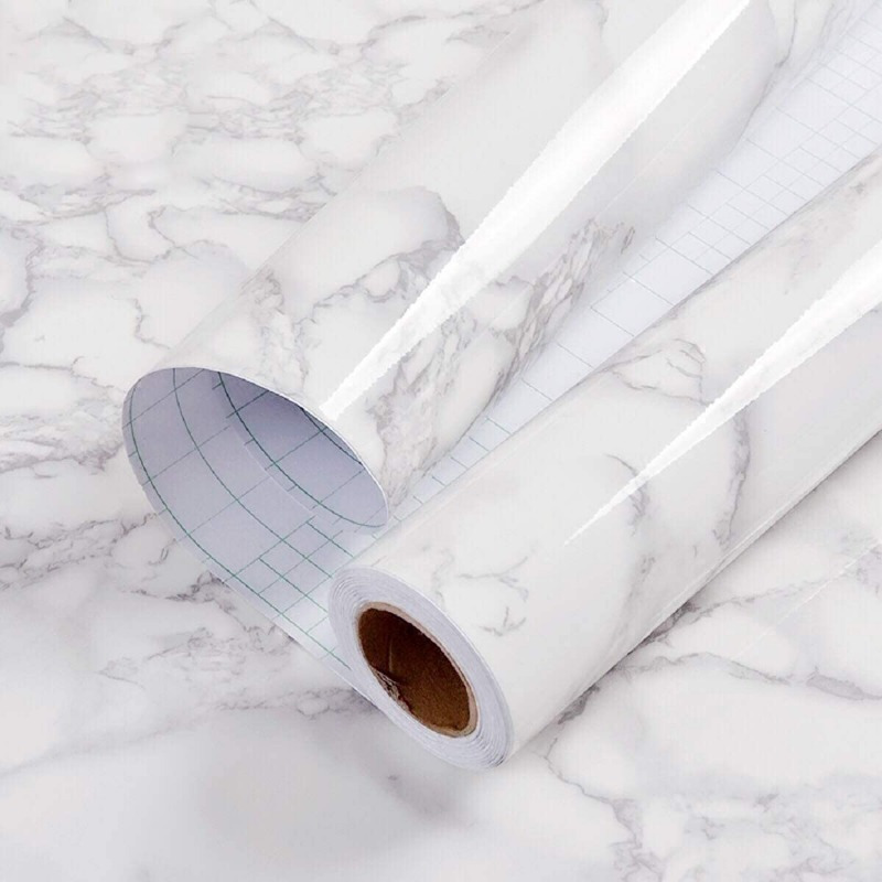 Image of 1set 60cm X 5m, Furniture Film, Self Adhesive Film, White, Marble, Adhesive Film, Marble Look, Furniture, Kitchen, Wall Protection Film, Cabinets, Dining Table, Waterproof, Removable