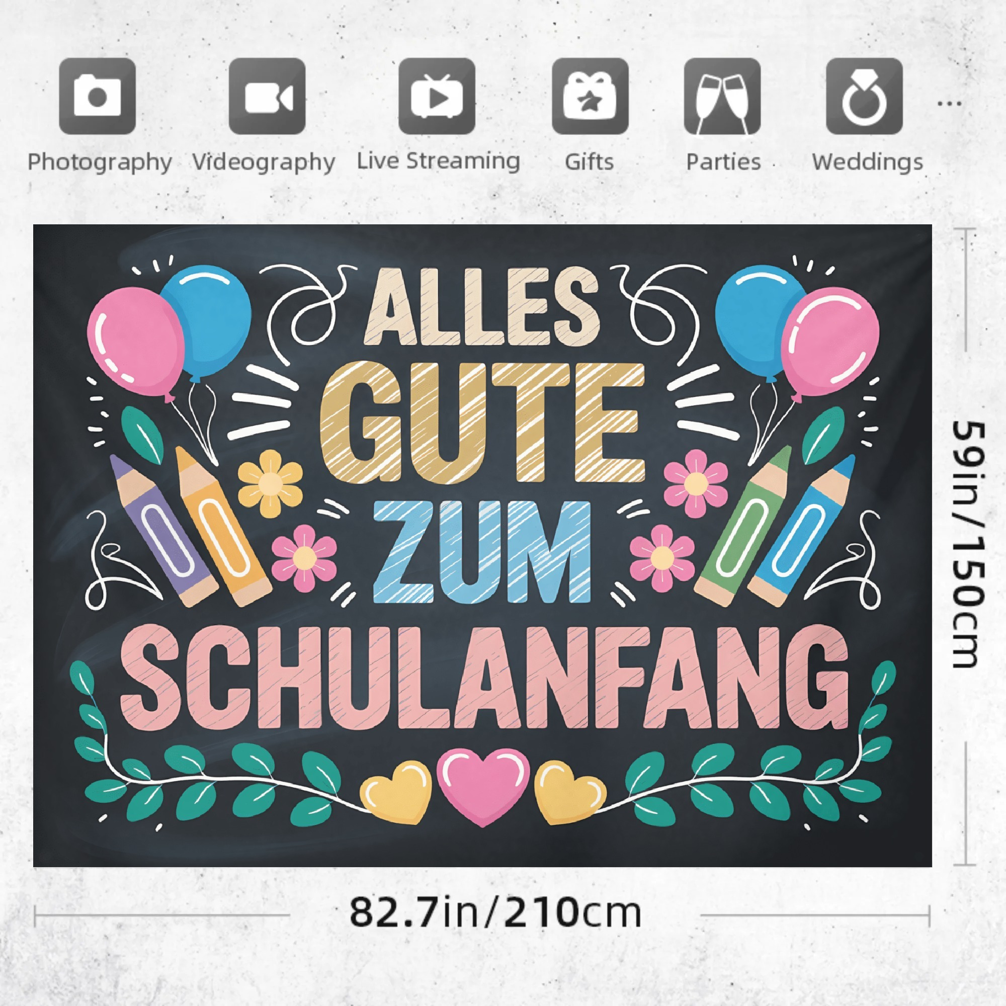 TEMU 2d Flat, 2d Flat - 2d Flat, 2d Flat - 1pc Party Banners, German "alles Gute Zum Schulanfang", Weclome Back To School Theme Vibrant Chalk Drawn