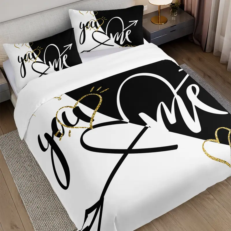 3pcs you me duvet cover set romantic couples bedding set black white bedroom decor 1duvet cover 2pillowcases no comforter Product details 3