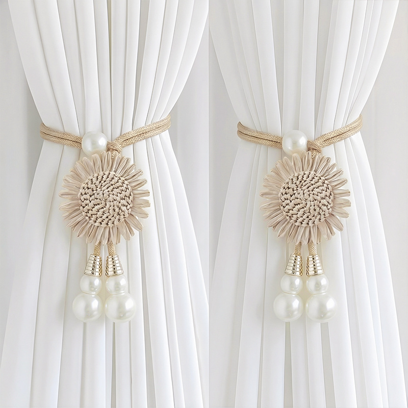 TEMU 2pcs Sunflower Curtain Tiebacks Luxury Adjustable Curtain Bohemian Style Gauze Curtain Tiebacks Home Decoration