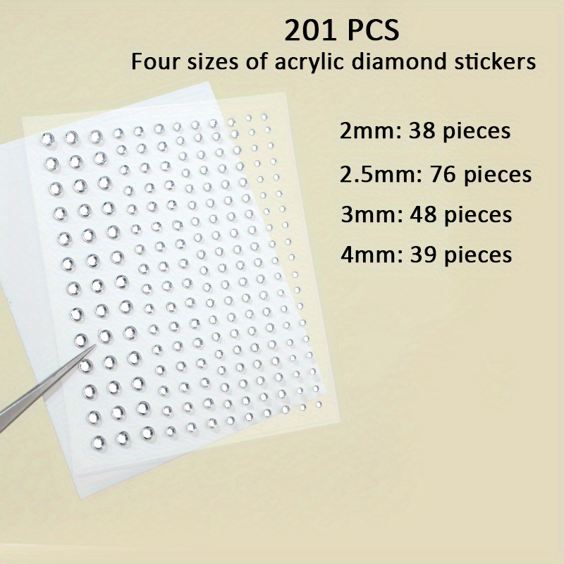 Image of 201pcs 3d Three-dimensional Simulated Gemstones, Silvery-white Rhinestones - 2mm/2.5mm/3mm/4mm - Eye And Face Decoration Stickers For Music Festivals And Y2k Masquerade Parties