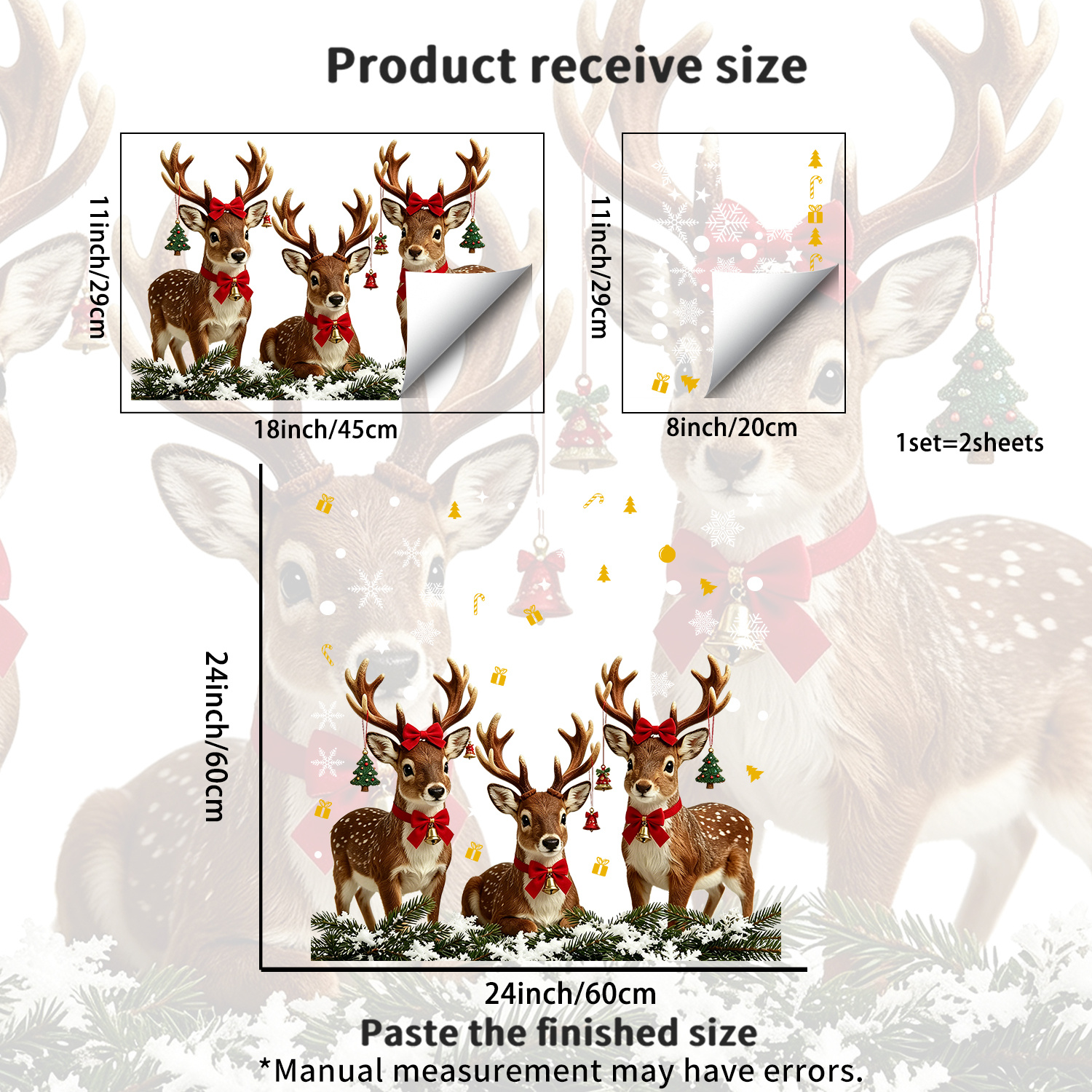 TEMU 2pcs Christmas Reindeer Static Window Clings, Suitable For Home, Storefront, Windows, A And Christmas Scene, Pvc Material Reusable 2d Flat