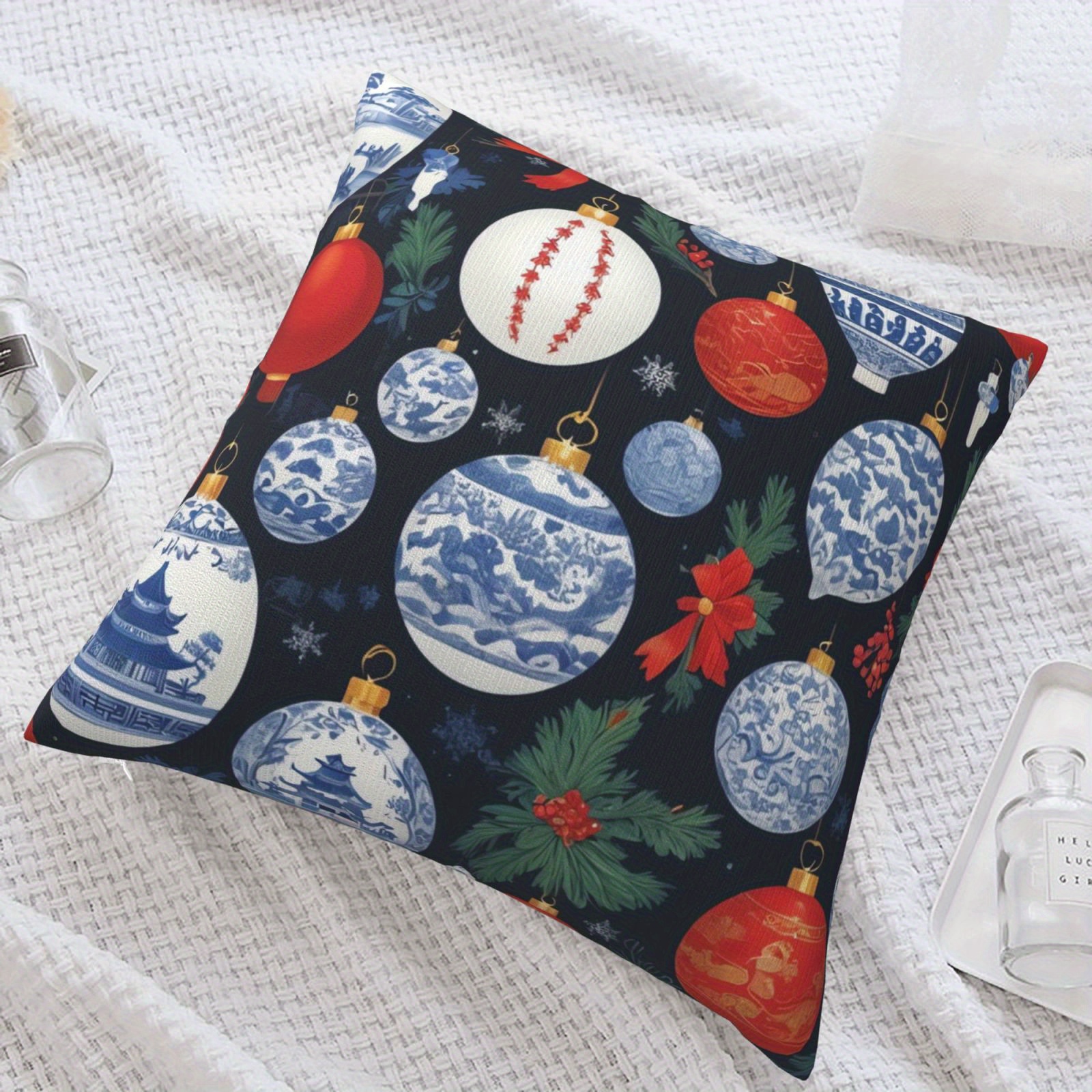 

Christmas Decorative , Double- Printed Polyester , Zippered For Types, - 18x18
