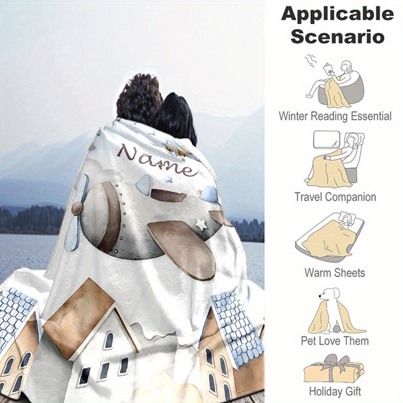 Reversible Airplane-Themed Personalized Blanket, Soft & Machine Washable