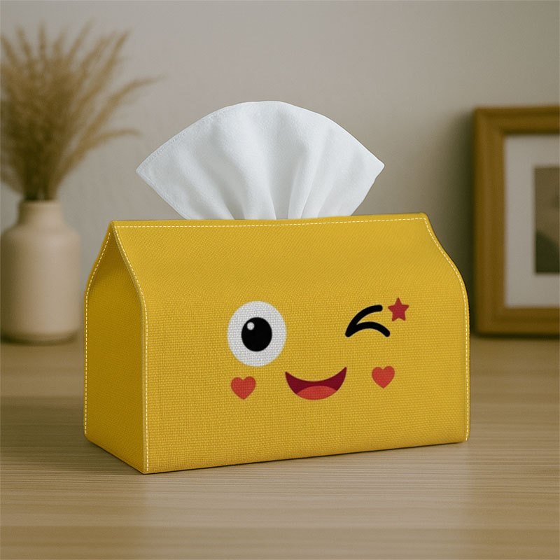 TEMU 2d Flat 1pc Tissue Box Face And Yellow Minimalist Funny- Multifunctional Napkin Dispenser For Home, Party, Car Decor- Decorative Tissue Paper