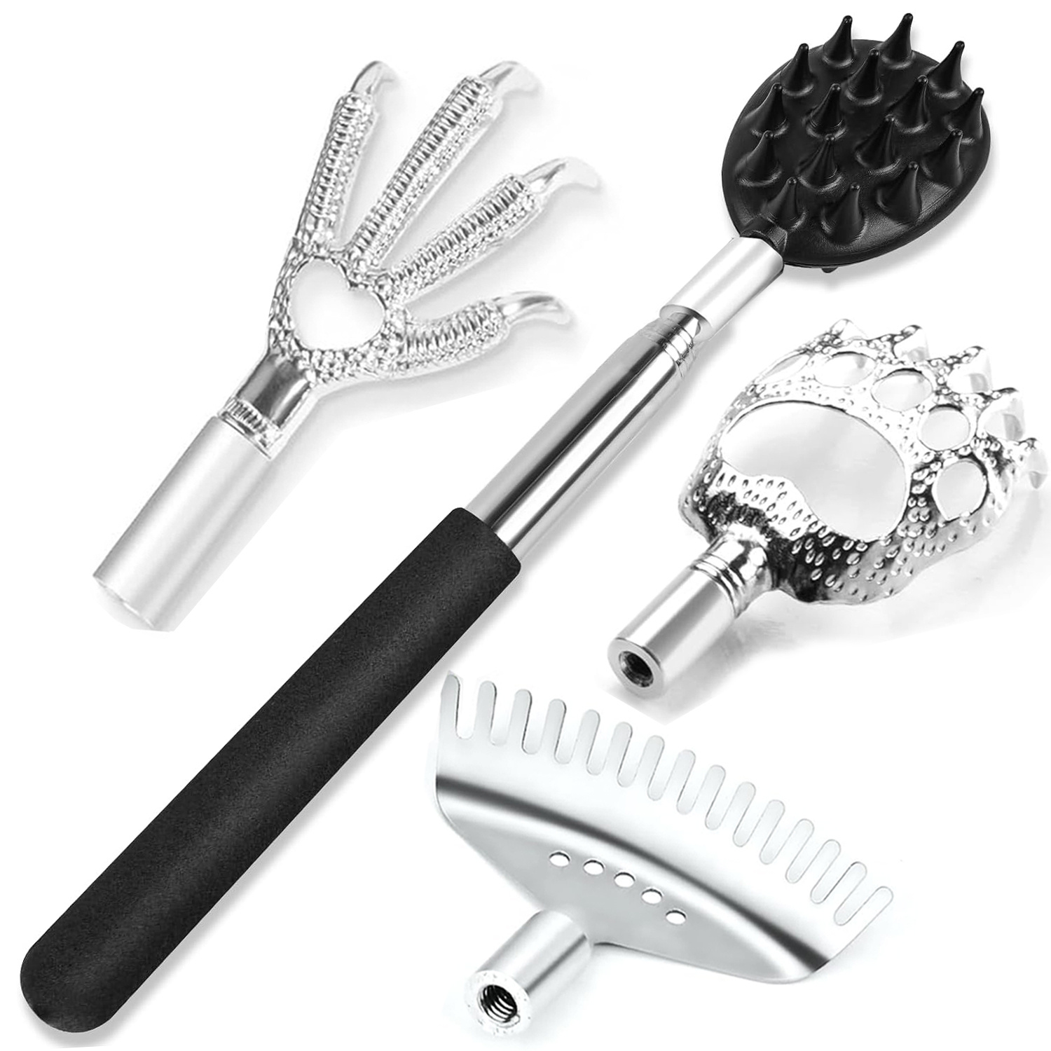 Image of Telescoping Back Scratcher With 3/4pcs Detachable Scratching Heads For Birthday, Extendable Back Scratchers Manual Back Massager Ideal For , Perfect For Christmas Stocking Stuffers & Birthday Gifts
