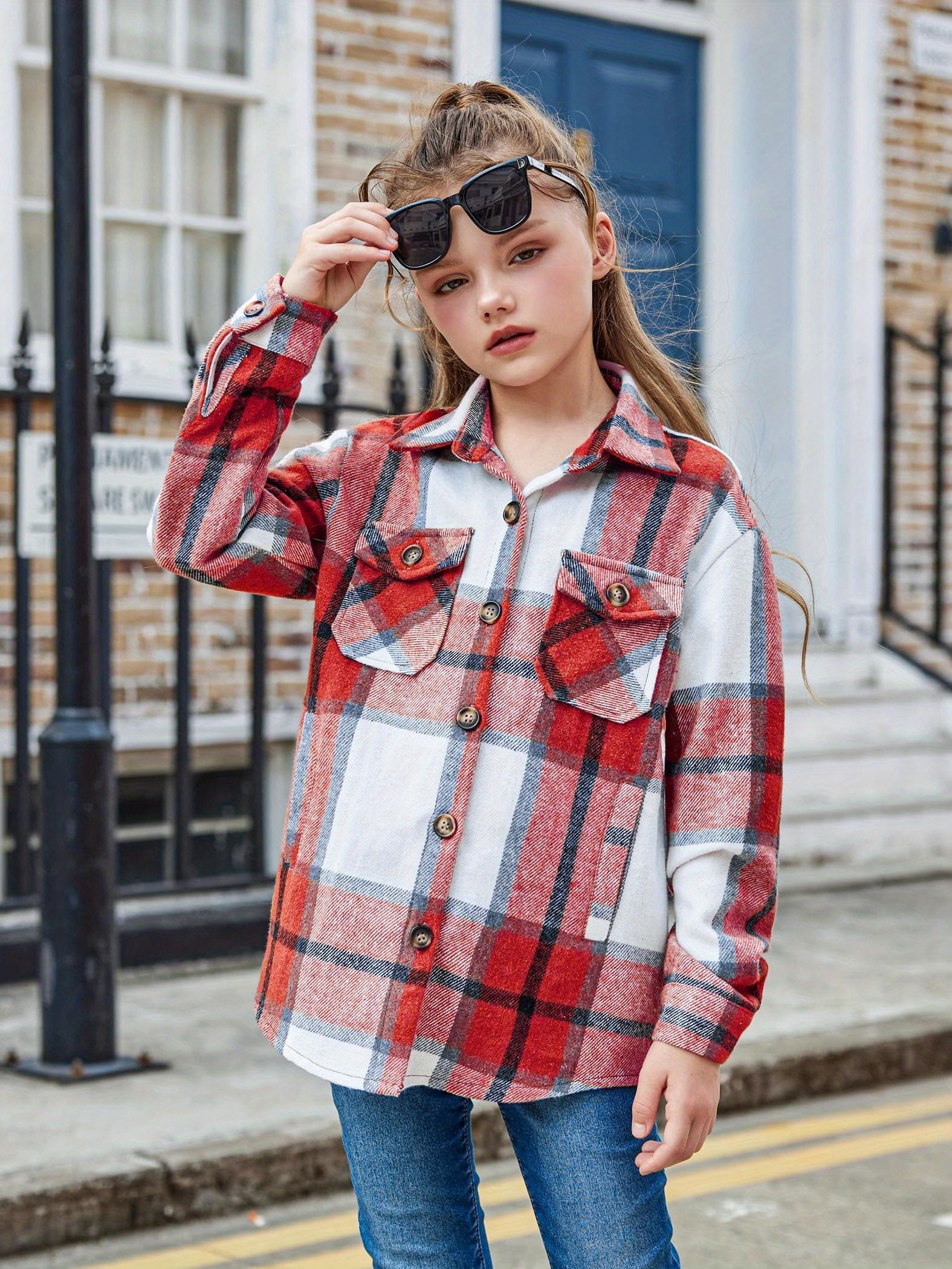 girls flannel jackets button long sleeve shirts Temu