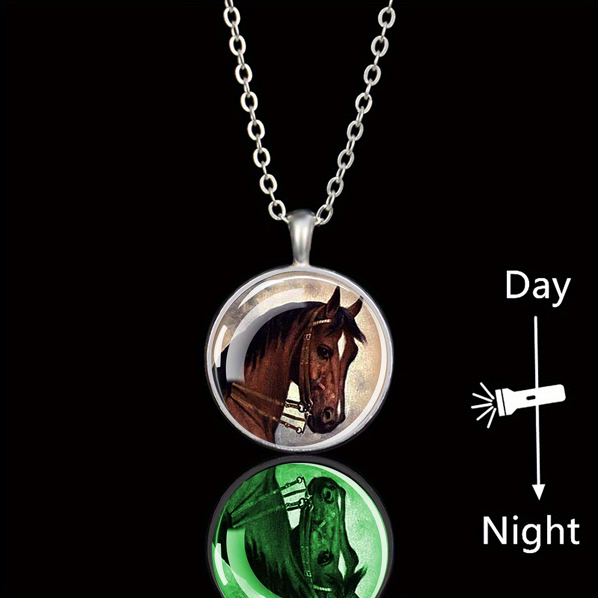 1pc luminous horse head necklace round glass pendant - Temu