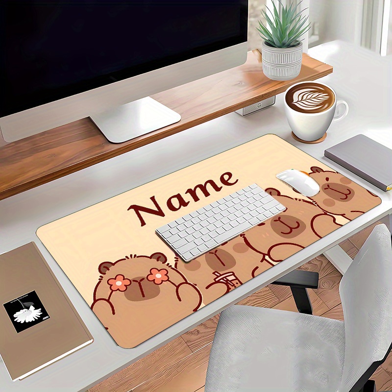 TEMU Tapis de bureau personnalisé avec motif de capybara - Tapis de souris en caoutchouc antidérapant avec nom personnalisé, design de capybara,