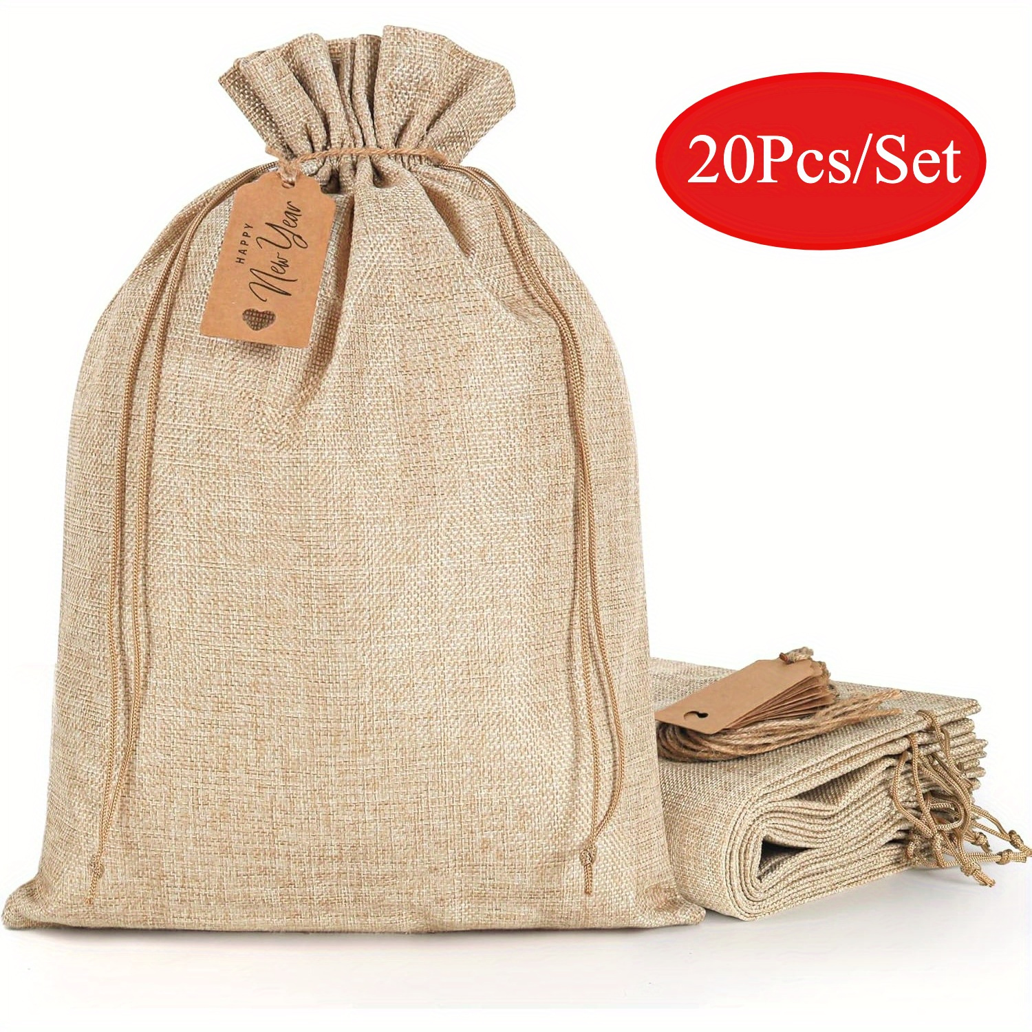 

20 Pack Linen Burlap Gift Bags With Drawstring - 12x16 Inches Reusable Favor Sacks For Christmas, Birthday, Wedding, Party Favors, Cosmetic Packaging