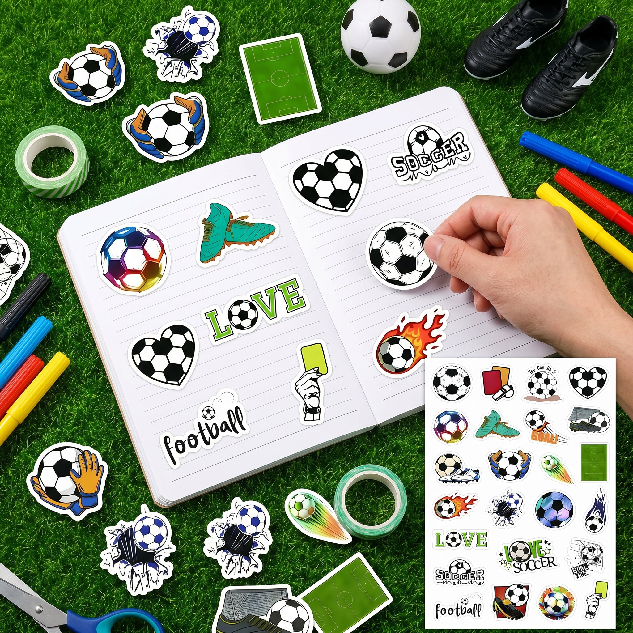 120pcs Colorful Football Stickers, Easy To Apply, Vibrant Soccer-themed Designs For Fans, Cheerleaders, And Sports Enthusiasts, Soccer Additions, Fan Merchandise 5 Sheets