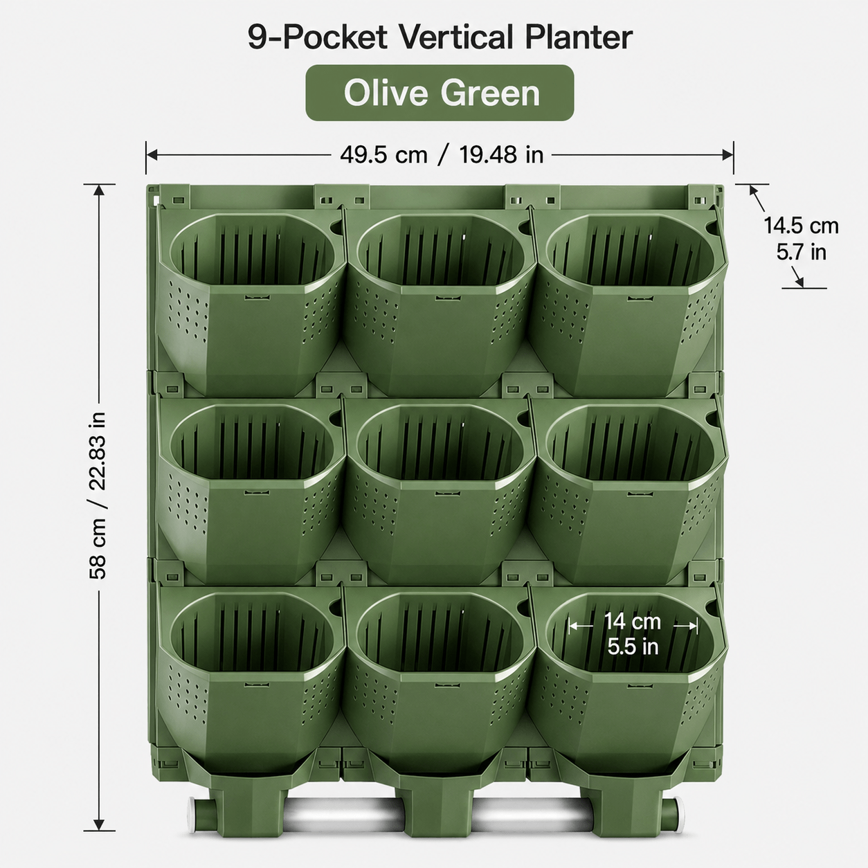 Wall Mounted Vertical Garden Planter, 9-pocket Self-watering Planting Box With Drainage Tray, Outdoor Balcony Flower Pot, Space- Hanging Planter For Garden Fence Wall, White/grey/green