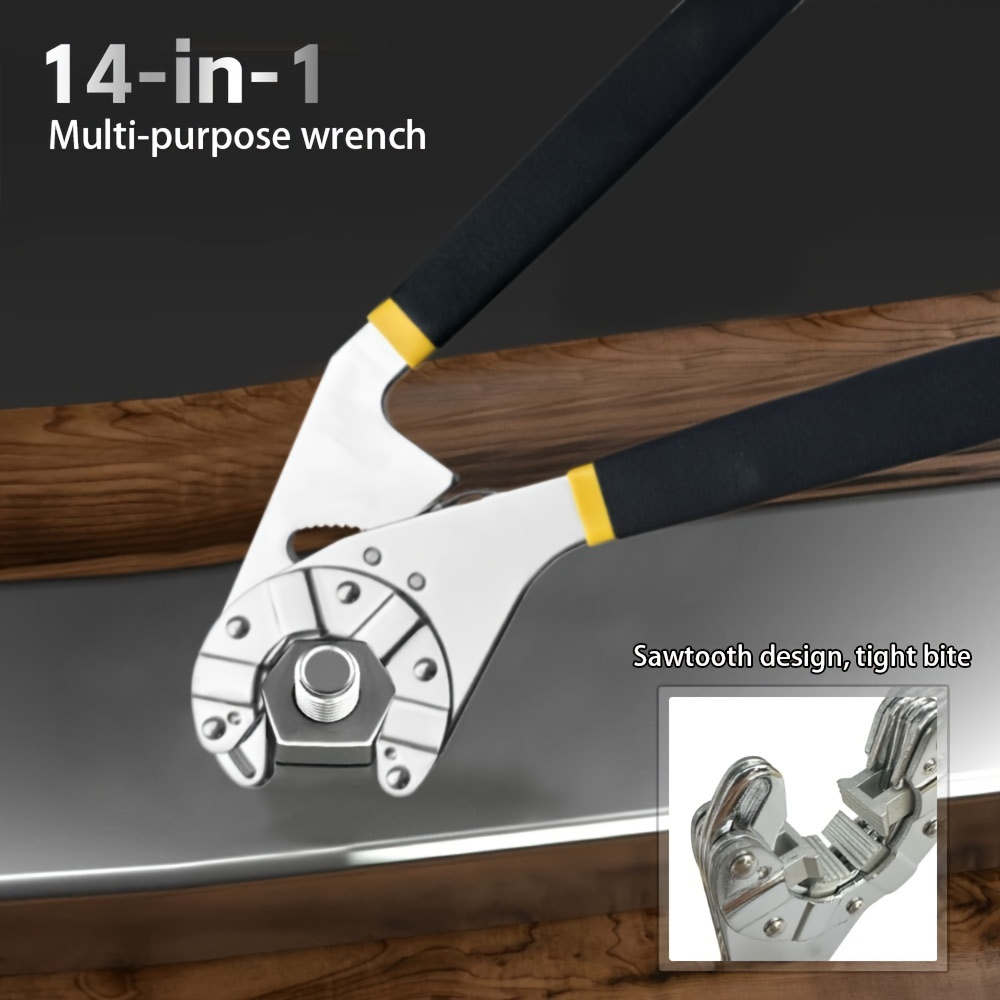 Juego de llaves multiusos 14 en 1, llave ajustable de acero al carbono con diseño de dientes para mayor agarre, operación mecánica, sin necesidad de ensamblaje, ideal para herramientas de reparación de bricolaje, eléctricas, mecánicas, motocicletas y bicicletas
