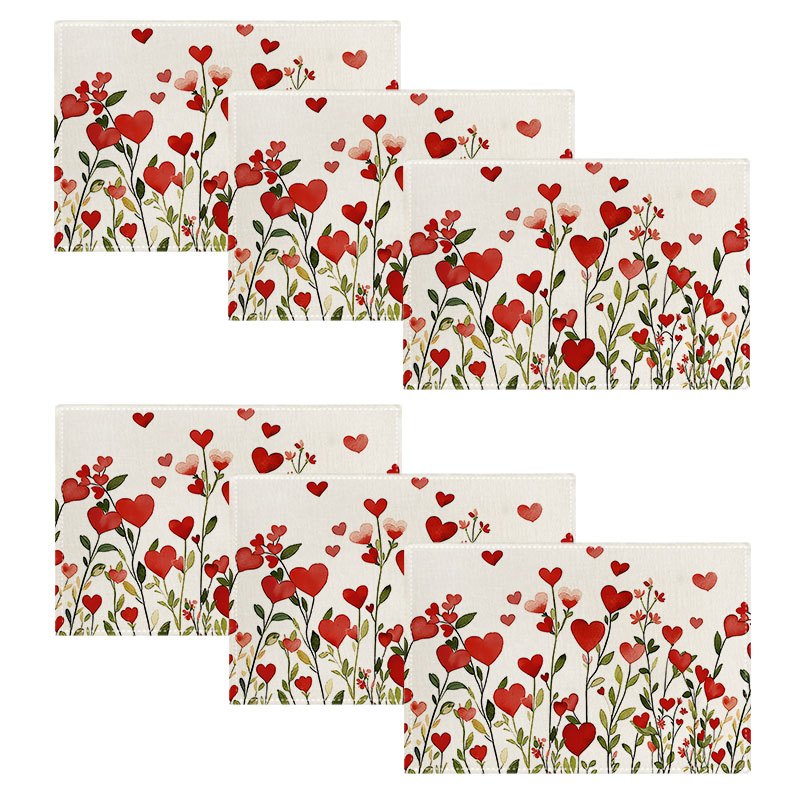 Rote Herz- Und Blumen-platzsets Für Valentinstag Hochzeit_voghion.com