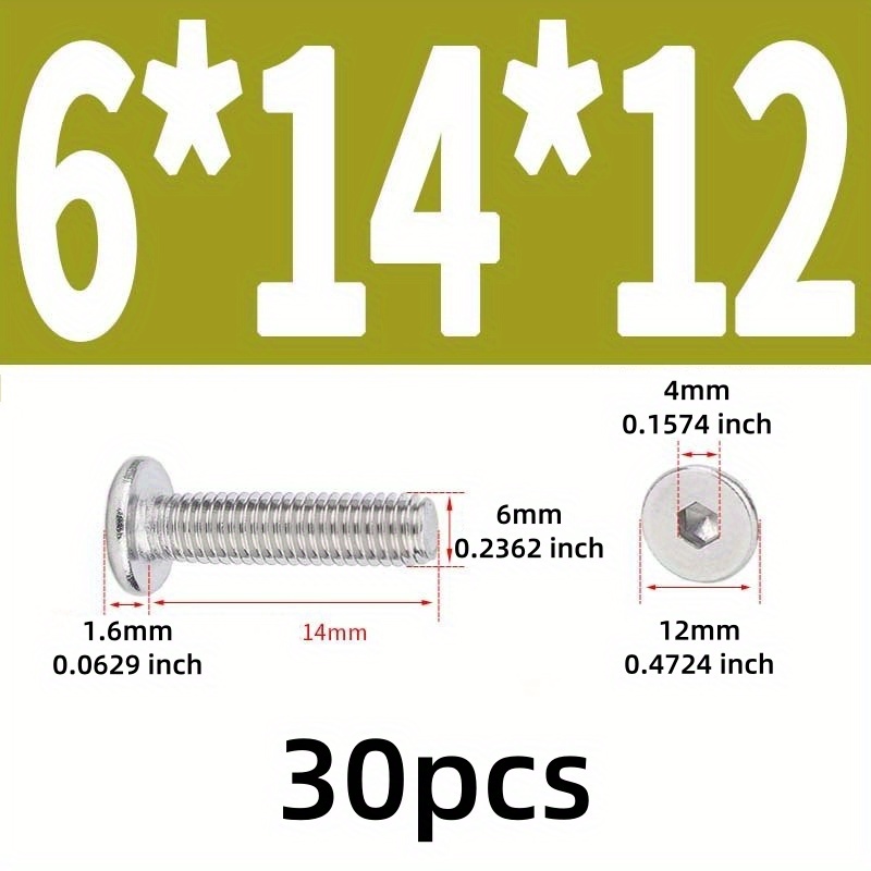 M6-1.0p Hex Socket Ultra Thin Screws, 304 Stainless Steel, Hexagon With A2-70 , For Wood, Plastic, Metal, Ceramic