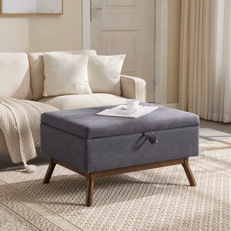 century storage ottoman multi functional coffee table and footstool with lifting top easy to assemble for living room entryway beige grey dark gray 11