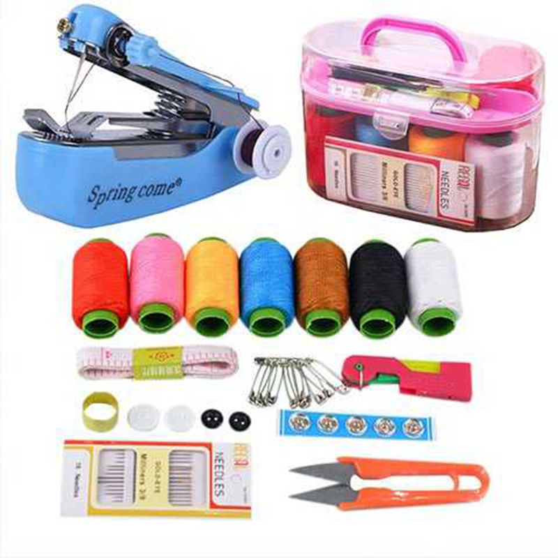 TEMU 46pcs Portable Manual Sewing Machine With Handheld Wireless Pp Sewing Box - Compact Travel Suitable For Adults, Beginners, Repairs, Quick