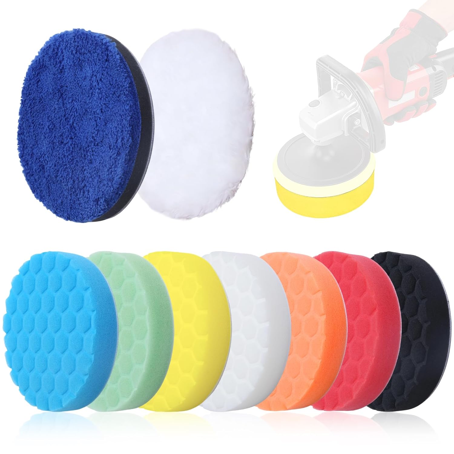 E-shop 9-teiliges 125-mm-Polierschablonen-Set, Hex Polierschwamm-Polierschablonen, Auto-Polierschablonen-Schaumstoff-Set für Bohrmaschine für