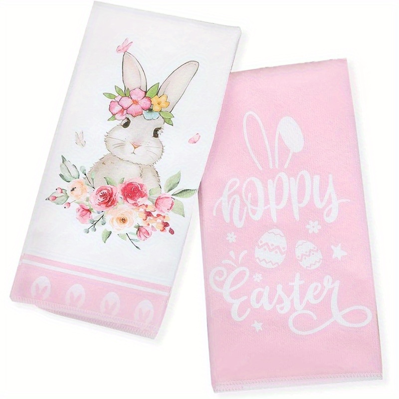 

2pcs Easter Bunny Kitchen Towels - 18x26 Inch, Pink Polyester Dish & Tea Towels For Spring Holiday Cooking, Baking, And Cleaning