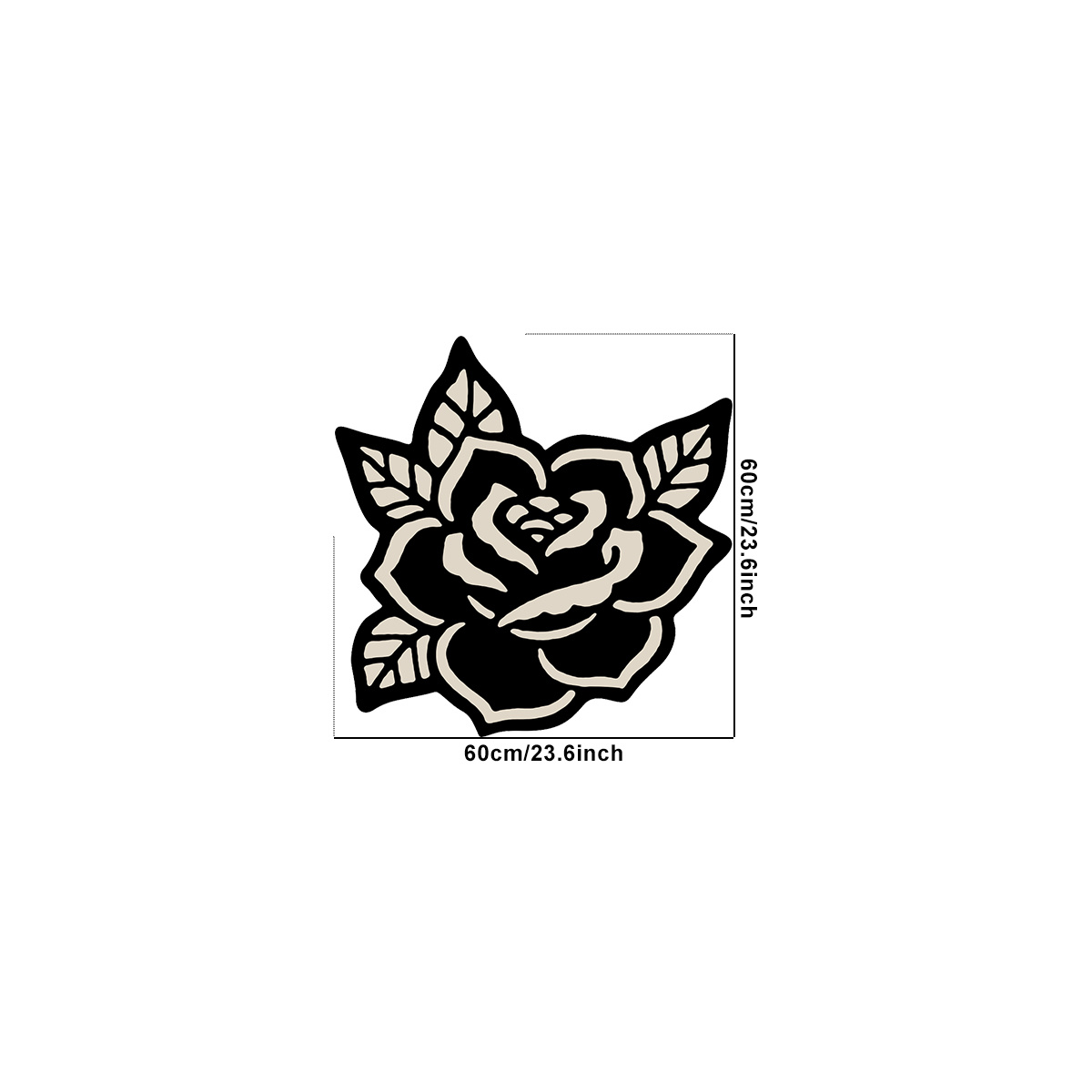 TEMU [ Product] Velvet Pointed Base 850g 1pc Black Rose Rug | Soft Irregular Shape Mat | Plant Floral Area Rug, Gothic Tattoo Style, Black And White,