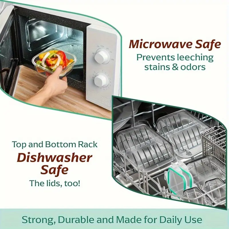 back to school essentials 8 glass food storage containers meal prep sealed lunch boxes leak proof lids microwave oven refrigerator and dishwasher safe bpa free with 4 cleaning sponges christmas and halloween Product details 7