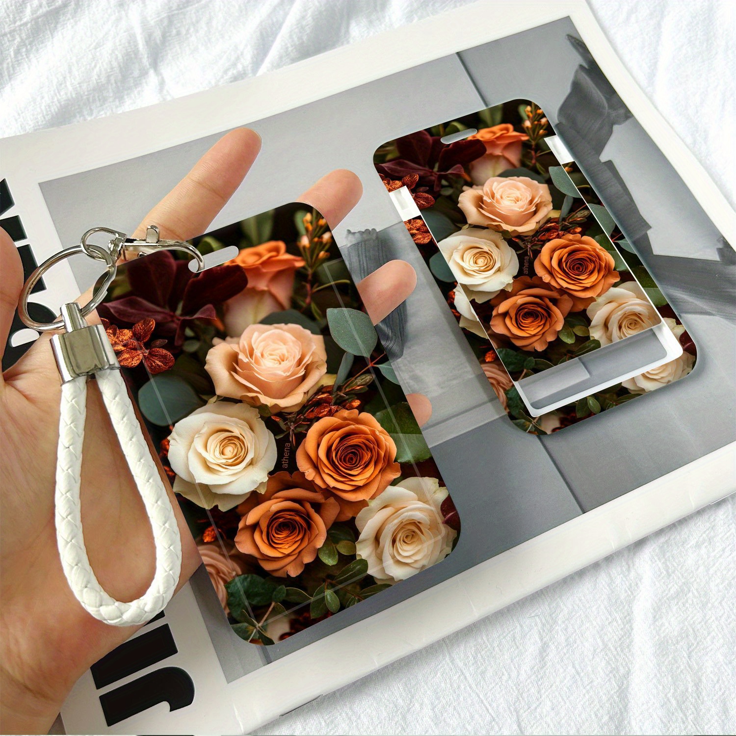 autumn   floral id badge holder with keychain - elegant id card case, clear window for work, school,  , events - compatible with bus pass, nurse id,   - durable plastic organizer for professionals & students, event accessory, stylish accessory,  , event attendees,   card holder, floral badge holder,     holder, fall swipe care holder, bu pas card holder pumpkin fall, christmas card holder, cute bear card holder, lanyard 0