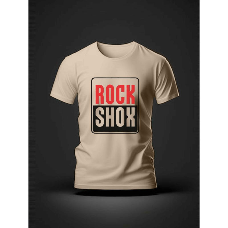 

T-Shirt Décontracté en Polyester pour Hommes - Imprimé "ROCK SHOX", Manches Courtes, Col Rond, Haut d'Été pour Activités en