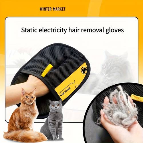 large size pet anti static hair removal glove black polypropylene cat grooming glove with yellow accents measuring 9 80 inches by 7 08 inches this glove removes pet hair and dander