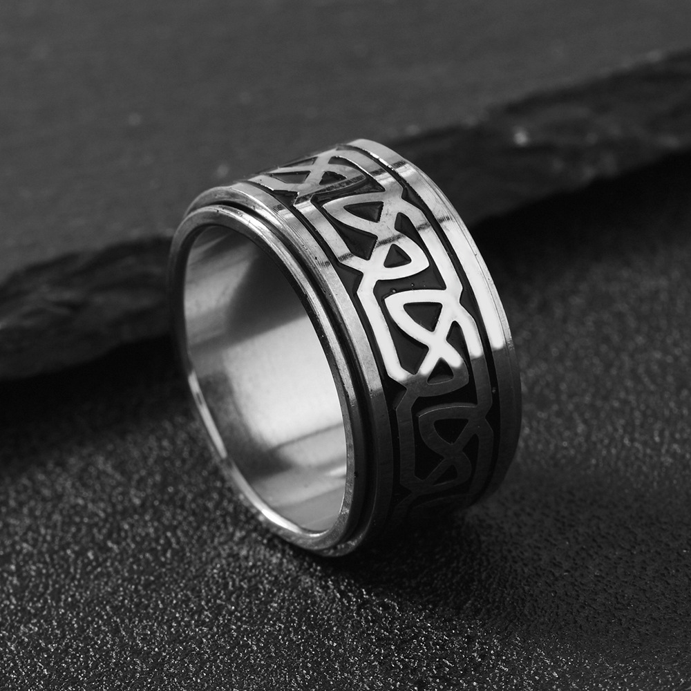1 european and   stainless steel mens ring with non fading   cross texture rotatable ring Product details 3
