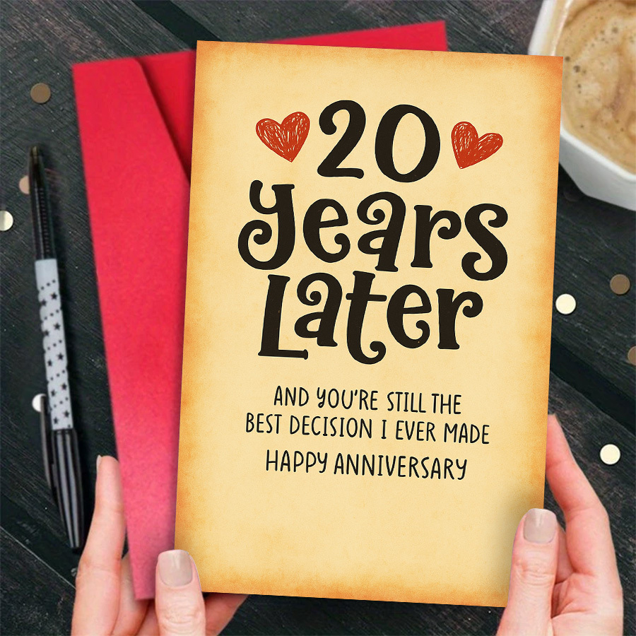 TEMU 1pc 20th Wedding Anniversary Card Suitable For English-speaking Couples - 1pc Romantic 20 Year Marriage Milestone Keepsake Gift For , Wedding