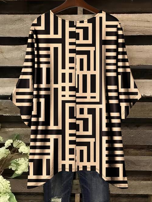 plus size summer new plus size womens fashion directional bohemian plus size simple geometric pattern print irregular hem round neck t shirt fashionable and versatile machine washable for