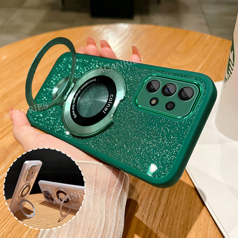 TEMU Phone Case - Luxury Ultra-thin Magnetic Metal Holder Stand Glitter Case For Galaxy A13/ A23/ A32/ A32 5g/ A33 5g/ A52/ A52 5g/ A52s 5g/ A53 5g/