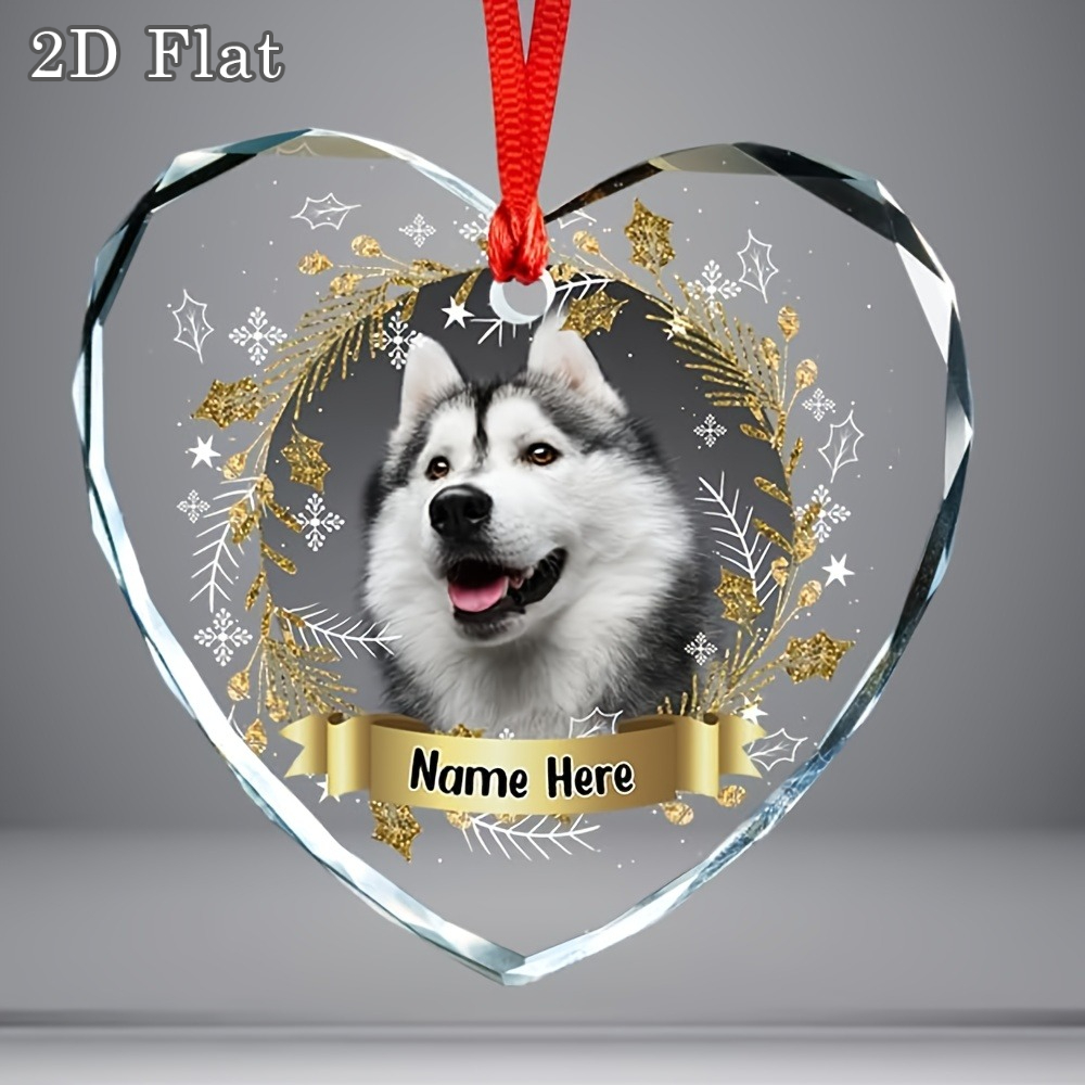 TEMU 2d Flat - Customizable 2d Flat Memorial Ornament For Pets - A Personalized Keepsake Featuring A Photo And Name, As An Elegant Glass Heart With A