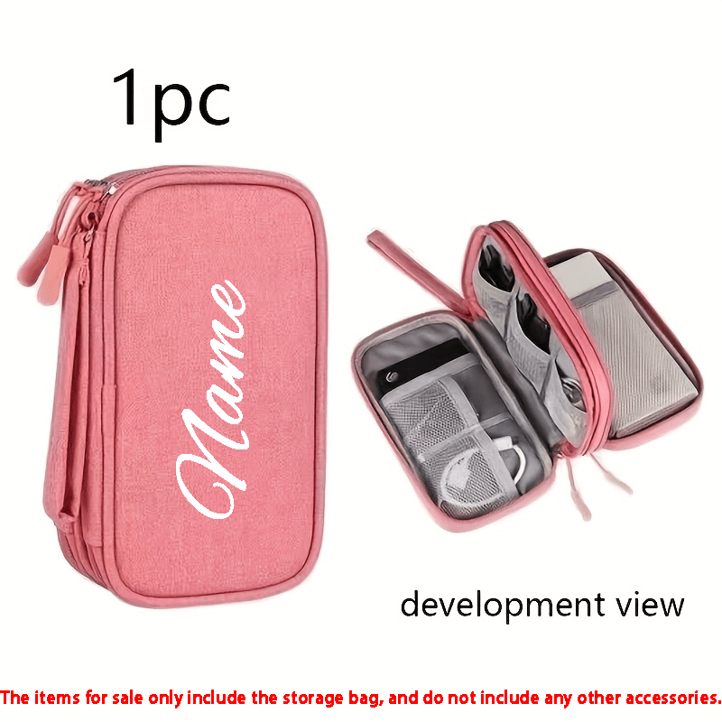 TEMU Customizable Names Or Texts, Portable Zipper Data Cable Organizer Bag, Multi-compartment Cable And Wire Storage Box, No Power Required, Mini