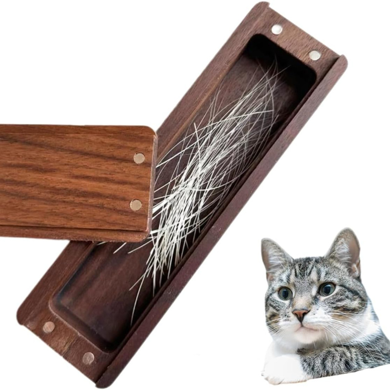 Elegant Walnut Wood Whisker And Fur Storage Box With Magnetic Closure - A Keepsake Organizer For Pet Owners, Cat Memorial Box.
