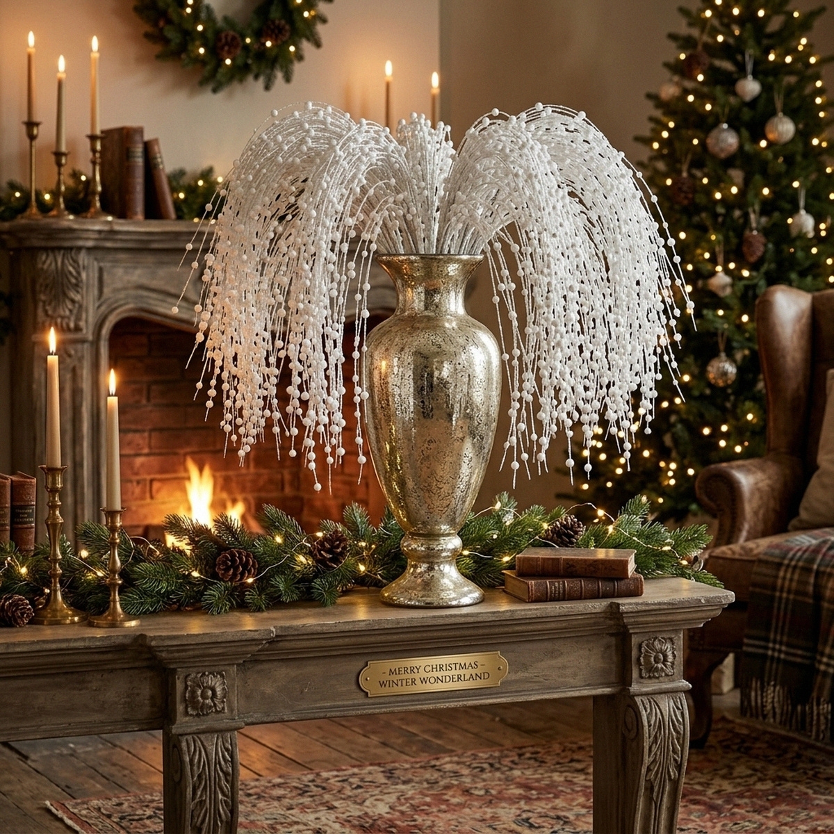 TEMU 7pcs Christmas Artificial Picks And Sprays 38.6in Artificial Stems Decorative Twigs Glittered For Xmas Tree Topper Filler Branches Wreaths