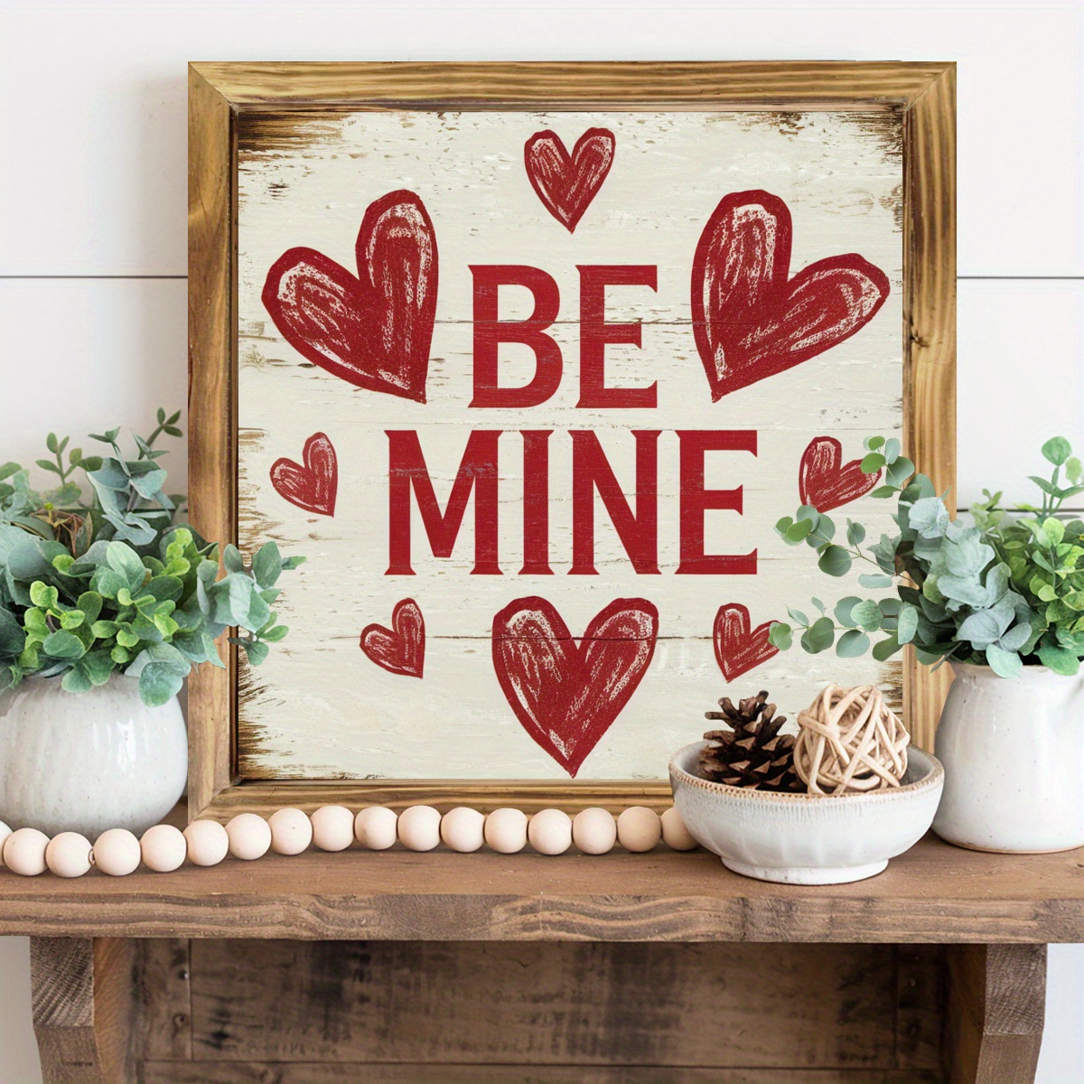 

1pc "be " Rustic Wooden Frame Sign - 8x8 Inch, Wall Decor With Red For Home, Living Room, Kitchen, Bedroom, Office - Ideal Housewarming Or Valentine's Day Gift