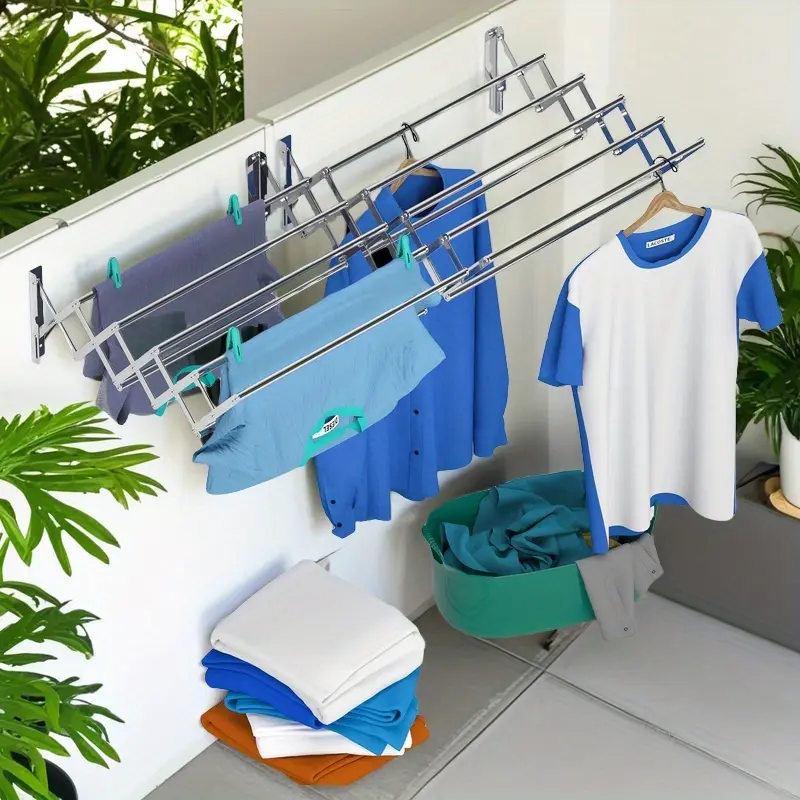 foldable wall mounted clothes drying rack no drill space Temu