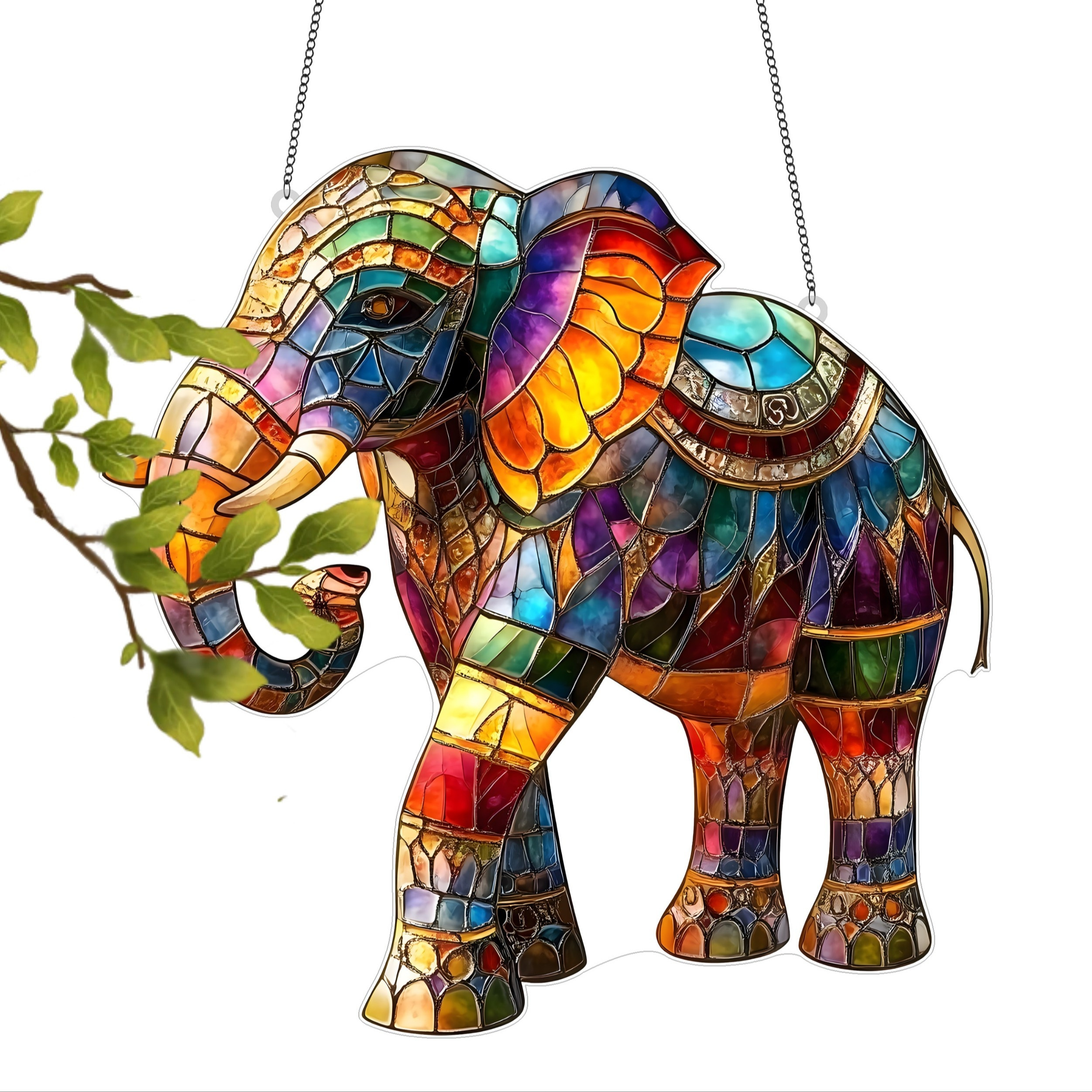 TEMU 2D Plat - 1pc 2D Plat Acrylique Éléphant Coloré Attrape-Soleil de Jardin, Cadeau de Décoration Intérieure, Convient aux Fenêtres et Murs dans ,