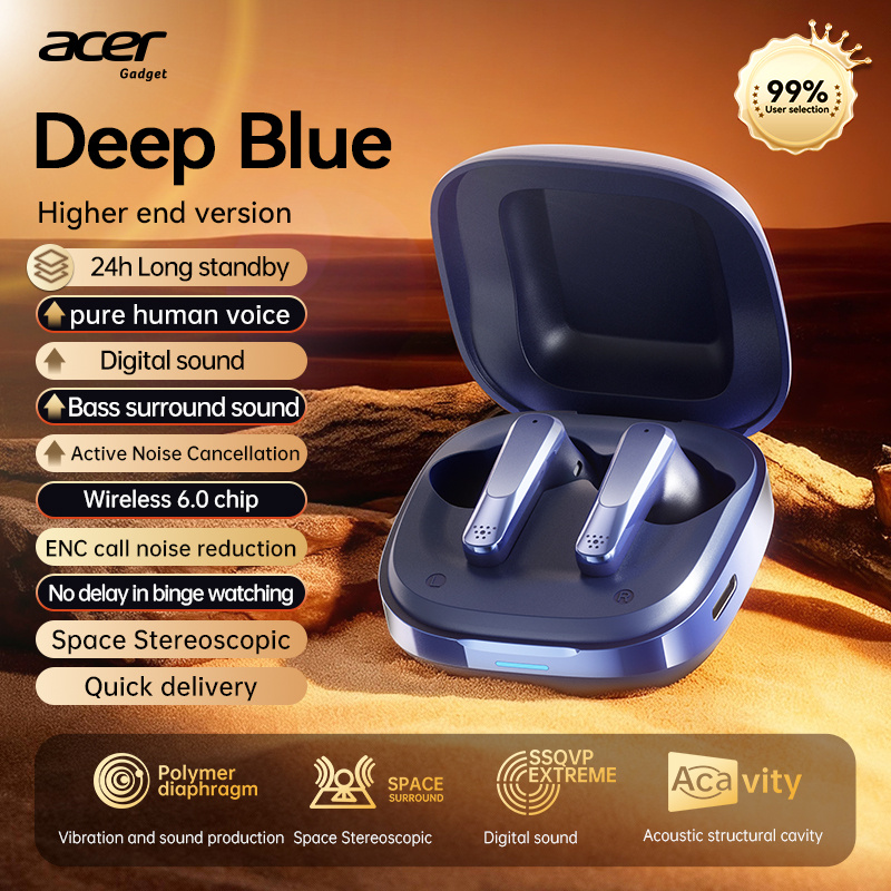 Image of [acer] Noise Canceling Wireless Earbuds: Ultra-long Standby, Mini Portable, For Phones/tablets. Ideal For Fitness, Running, Commuting, Subway/travel. Unisex Student Gift Recommendation