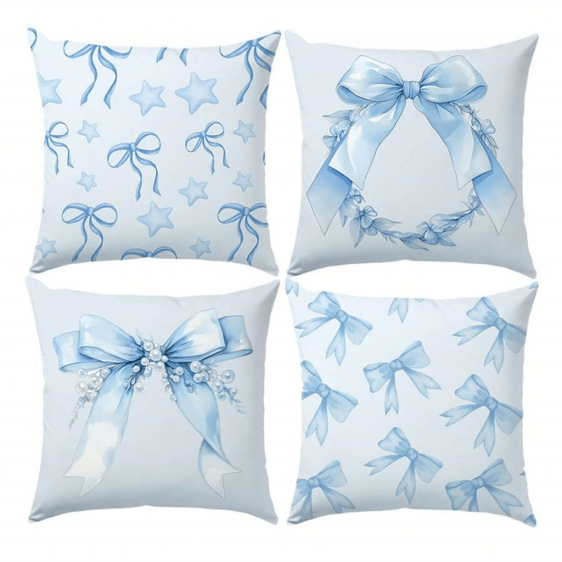 TEMU 4pcs Star Bow Floral Print Decorative Pillow Covers [no Filler Included], Multiple Sizes , Single-sided Pattern Polyester Pillowcases, Ideal For