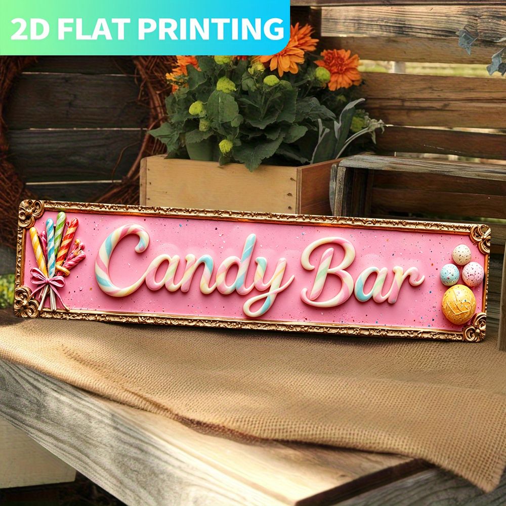 TEMU Panneau Décoratif Plat 2D - Panneau Plat 2D, 1pc, Panneau Plat 2D 1pc, Panneau Métallique, "Candy Bar" Vintage Pailleté 40.01Cm X 10.01Cm,
