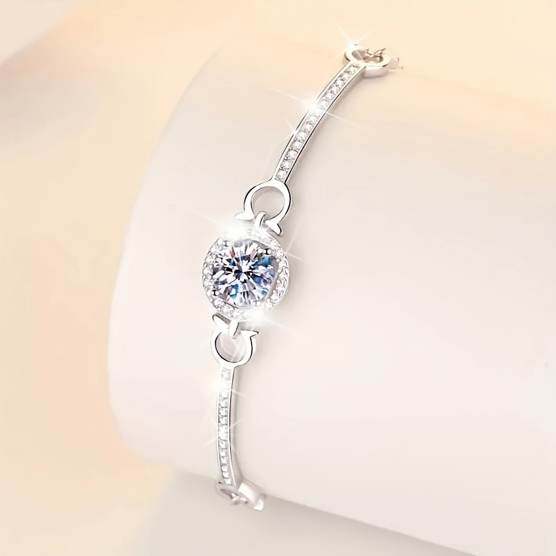 

925 Silver Moissanite Bangle Bracelet For Women - , Non-plated, For Daily